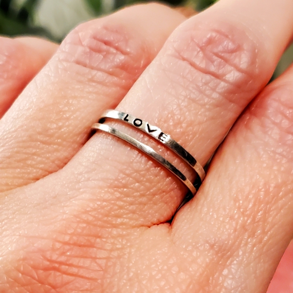 LOVE Silver Stacking Rings (2 rings) - Picture 2 of 3
